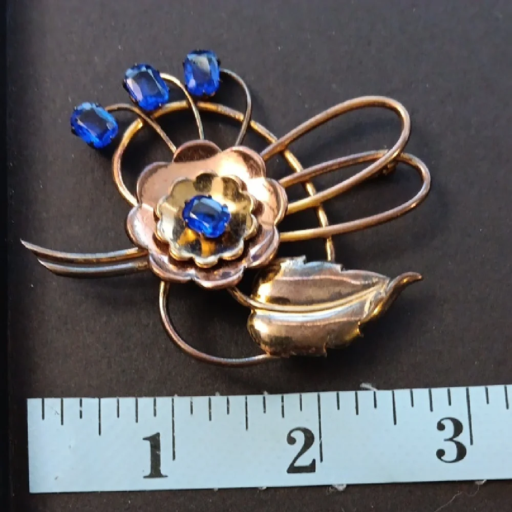 Vintage Harry Iskin Floral Brooch With Royal Blue Stones - Picture 4 of 4